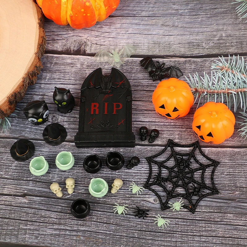 1Set Doll House Halloween witch hat/Boiler jar Pumpkin Plastic mini decoration DIY Ghost Festival toy Holiday Party Horror Prop