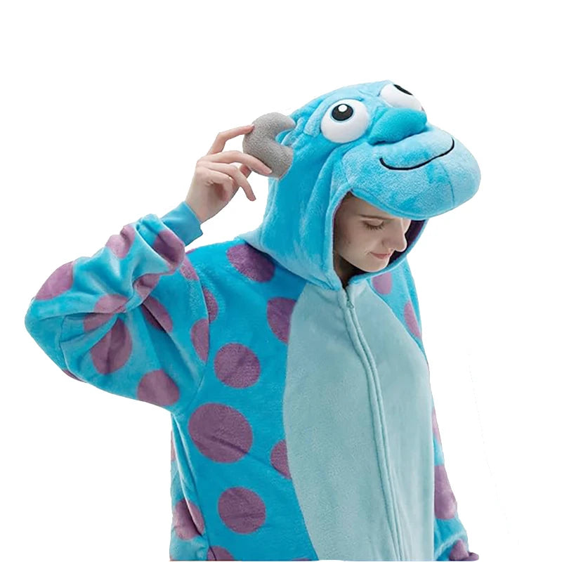 Women Onesie Blue Monster Cosplay Costume for Adults Pajamas  Full Body Clothes One-Piece Pijamas Halloween Kigurumi Homewear