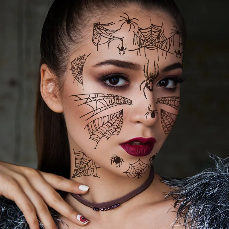 Spider Web Face Tattoo Stickers Black Style Body Makeup Waterproof Temporary Tattoos for Halloween Fake Tattoo