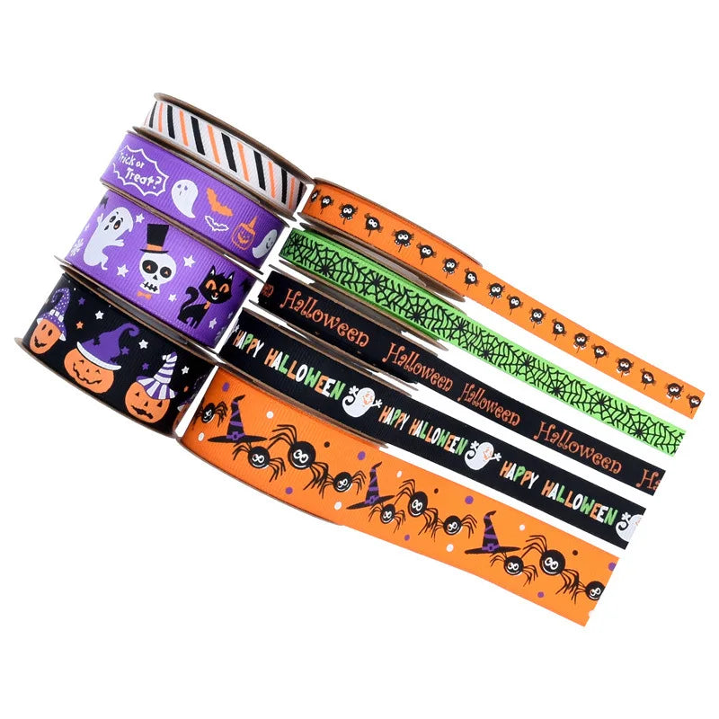 10Yards Halloween Satin Ribbon Pumpkin Ghost Bat Printed Ribbon Trick or Treat  For Gift Wrapping Decor Halloween Party Supplies