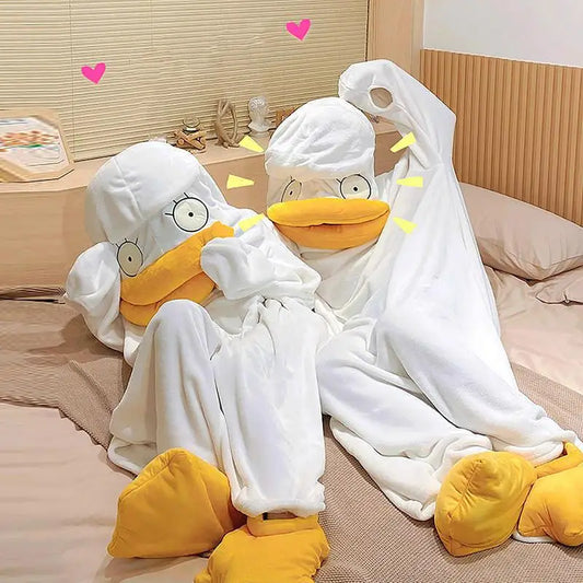 Duck Onesie Pajamas for Adult Quirky Duck Blanket Plush Flannel Cosplay Duck Animal Costume for Halloween Costumes Men Women