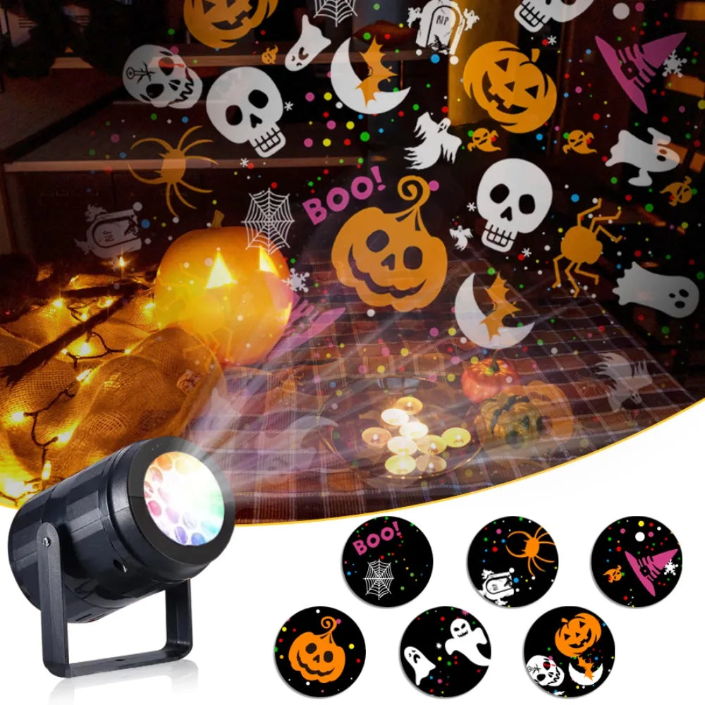 Halloween Projector Night Light Pumpkin Bat Ghost Dynamic Pattens USB Power Fairy Lamp for Bedroom Room Party Indoor Decor Light