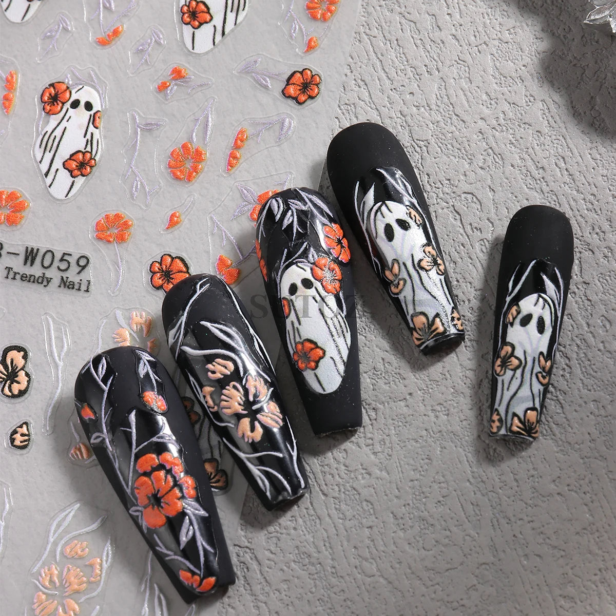 5D Embossed Ghost Nail Art Stickers Halloween Cartoon Pumpkin Skull Nail Decals Spider Web Daisy Sliders For Manicure NTJI-5D131