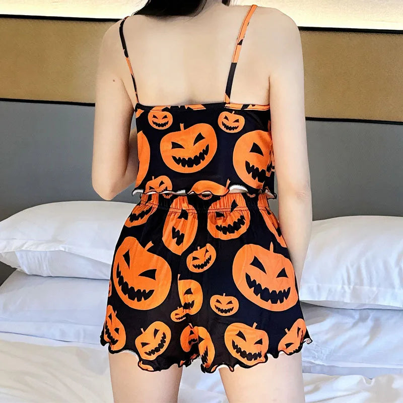 Hot Halloween Women'S Pajamas Sets Summer New Short Sleeve Tops Shorts Pants 2 Piece Set Woman Home Suit Night Wear Sleepwear