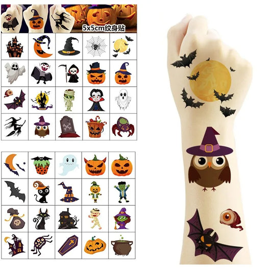 20Pcs/set Halloween Temporary Tattoo Stickers Pumpkin Bat Candy Ghost Fake Tattoos Stickers Waterproof Funny For Kids Gift