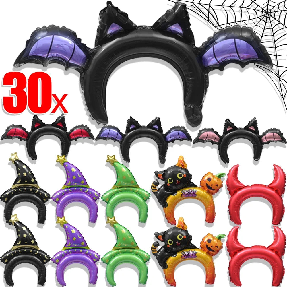 30-5Pcs Cartoon Halloween Balloon Headbands Bat Pumpkin Tiara Balloon Toy Kids Birthday Halloween Party Decoration Photo Props