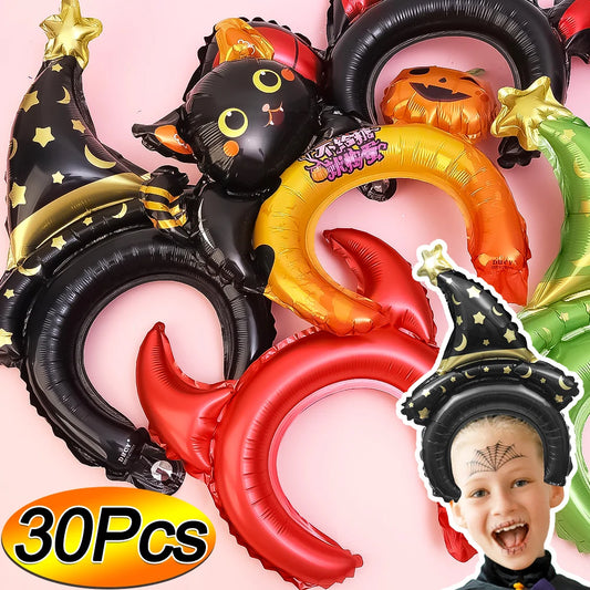 30-5Pcs Cartoon Halloween Balloon Headbands Bat Pumpkin Tiara Balloon Toy Kids Birthday Halloween Party Decoration Photo Props