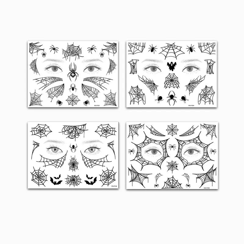 Spider Web Face Tattoo Stickers Black Style Body Makeup Waterproof Temporary Tattoos for Halloween Fake Tattoo