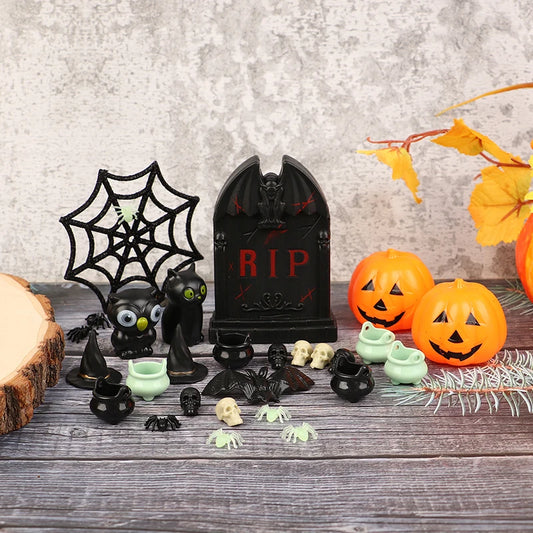 1Set Doll House Halloween witch hat/Boiler jar Pumpkin Plastic mini decoration DIY Ghost Festival toy Holiday Party Horror Prop