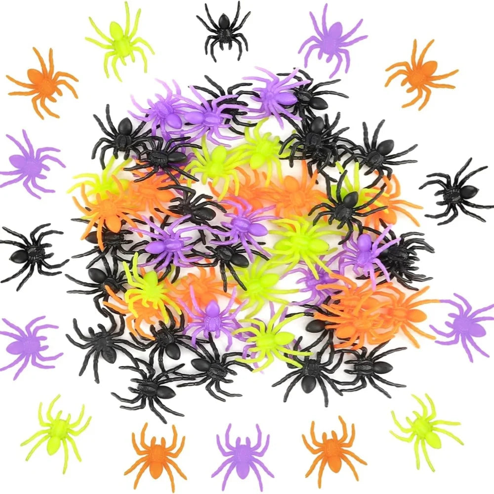 100PCS Plastic Spiders Realistic Halloween Fake Spiders Mini Small Spider Educational Learning Toys Halloween Prank Props