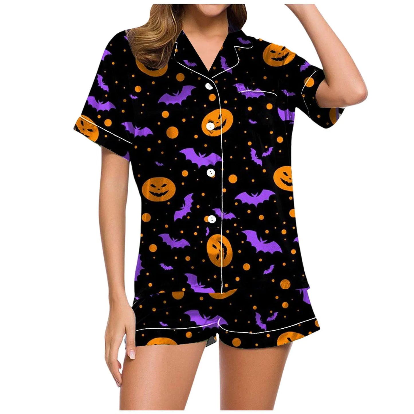 2024 hot 2 pieces Pajamas Shorts Set Pants Set for Women Ladies Casual Halloween pumpkin Printed Loungewear comfortable sets