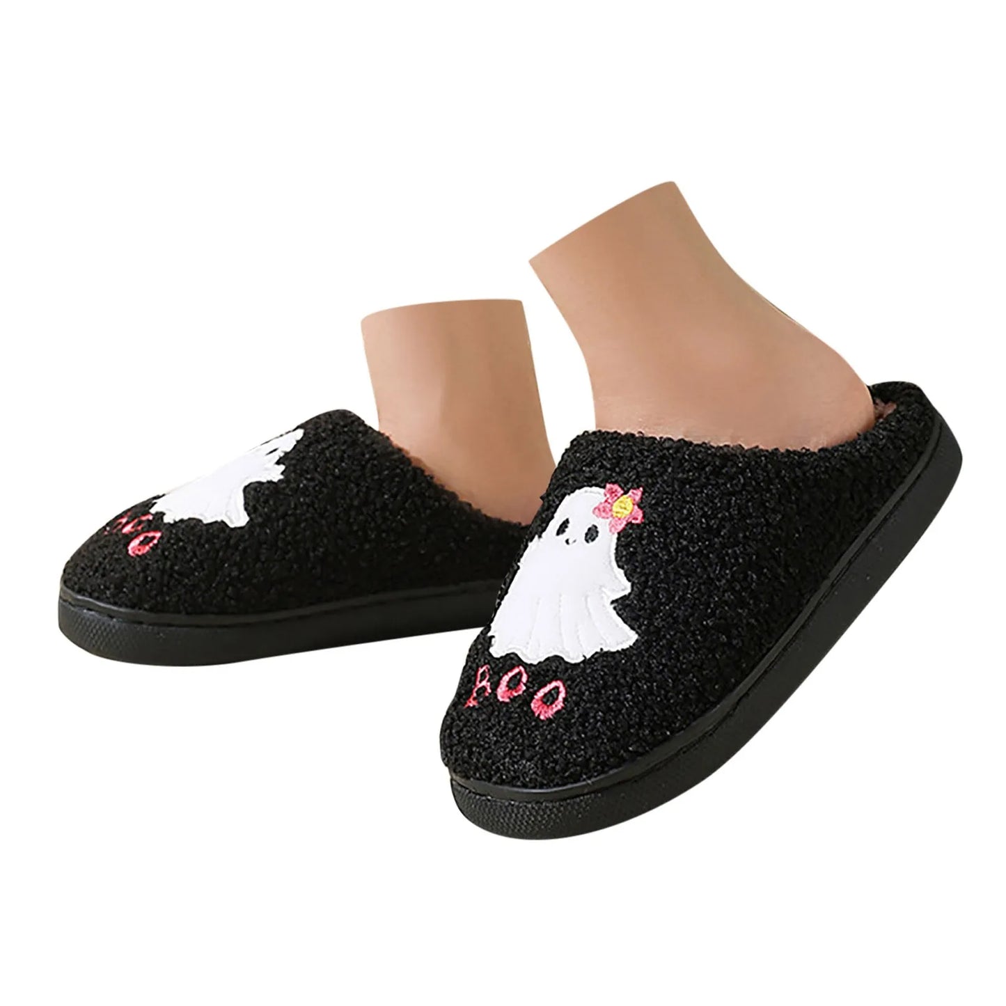 New Slippers for Women Halloween Cute Ghost Boo Print Cotton Warm Fluffy Slippers Home Platform Plush No-slip Women Home Slipper