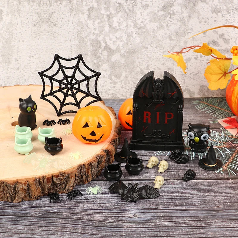 1Set Doll House Halloween witch hat/Boiler jar Pumpkin Plastic mini decoration DIY Ghost Festival toy Holiday Party Horror Prop