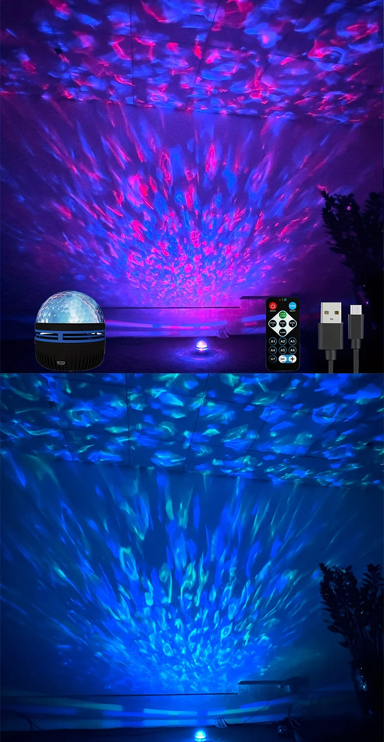 Water Ripple LED Projection Lamp With 7 Modes - Remote Controlled, Perfect For Christmas, Halloween, Ideal Festival Gift