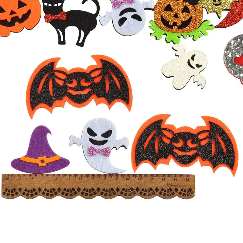 10Pcs 4-9cm Cartoon Ghost/Bat/Spider/Pumpkin Felt Fabric Halloween Patches Appliques For Sewing Supplies Clothes DIY Decor C4133