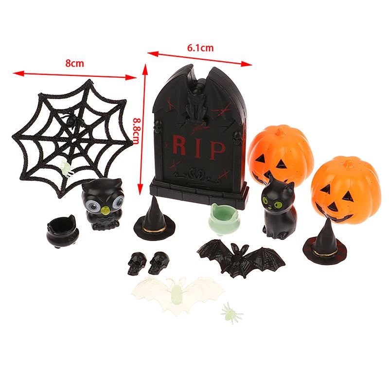 1Set Doll House Halloween witch hat/Boiler jar Pumpkin Plastic mini decoration DIY Ghost Festival toy Holiday Party Horror Prop