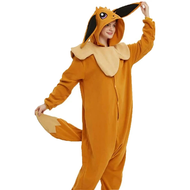 Poemon Onesies Eevee Cosplay Costume Women Kigurumi Cartoon Pajamas Animal One-Piece Full Body Pijama Christmas Halloween Gift