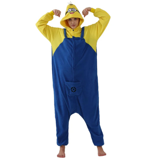 Anime Cartoon Jumpsuit Minions Fleece Pajamas Adult Home Clothes Halloween Costume Dress Up Party Clothing Surprise Gift