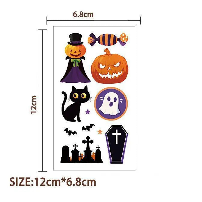 10Pcs Halloween Ghost Temporary Tattoo Stickers Horror Lips Bat Pumpkin Candy Tattoos Stickers Waterproof Funny For Kids Gift