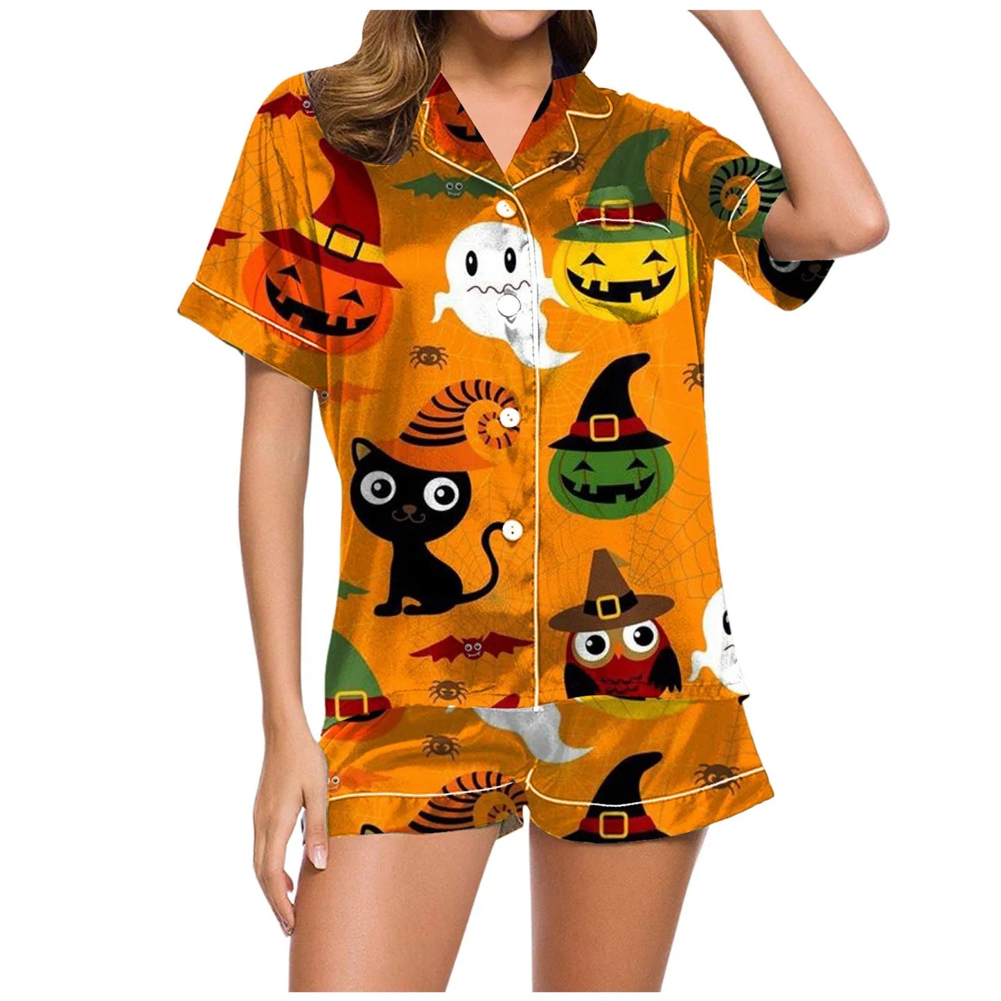 2024 hot 2 pieces Pajamas Shorts Set Pants Set for Women Ladies Casual Halloween pumpkin Printed Loungewear comfortable sets