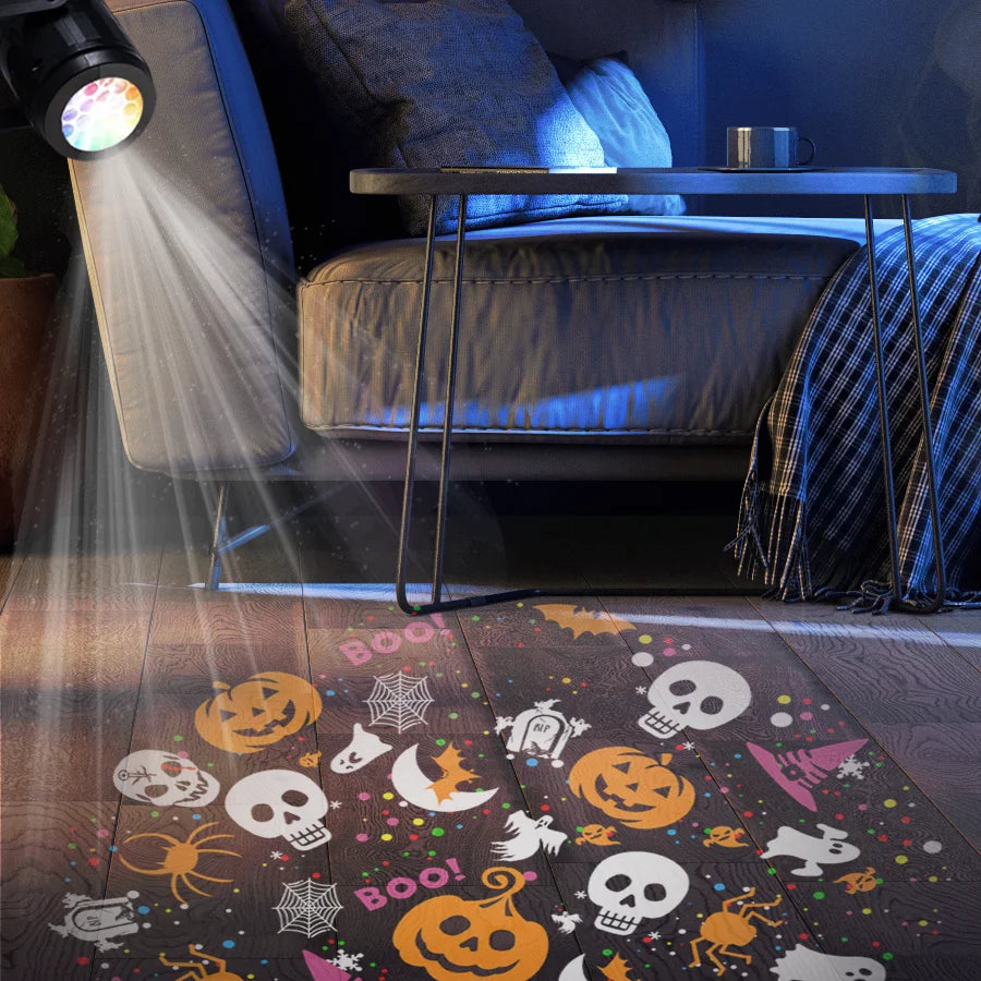 Halloween Projector Night Light Pumpkin Bat Ghost Dynamic Pattens USB Power Fairy Lamp for Bedroom Room Party Indoor Decor Light