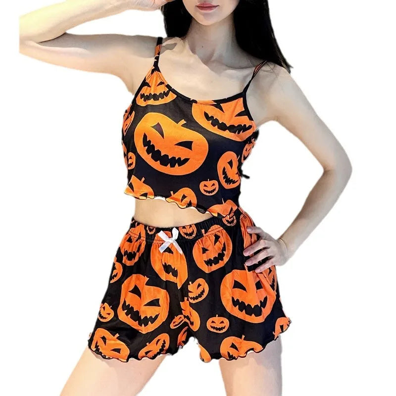 Hot Halloween Women'S Pajamas Sets Summer New Short Sleeve Tops Shorts Pants 2 Piece Set Woman Home Suit Night Wear Sleepwear