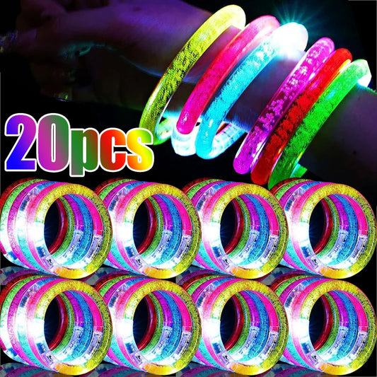 1/20PCS LED Glow Bracelets with Battery Creative Kids Flashing Light Up Toys Neon Glowing Bangle Luminous Wristband Party Supply