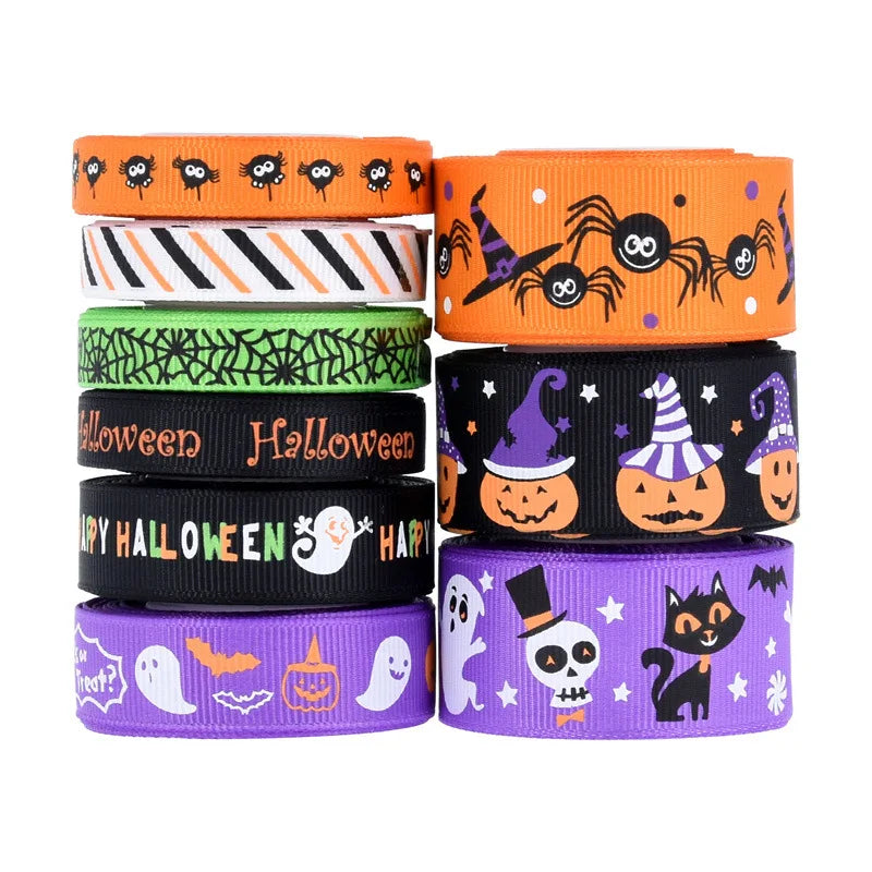 10Yards Halloween Satin Ribbon Pumpkin Ghost Bat Printed Ribbon Trick or Treat  For Gift Wrapping Decor Halloween Party Supplies