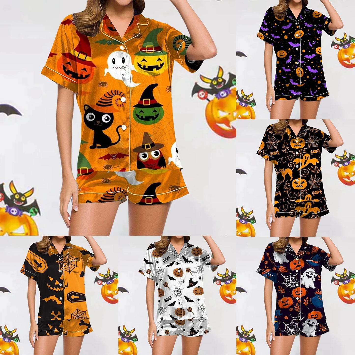 2024 hot 2 pieces Pajamas Shorts Set Pants Set for Women Ladies Casual Halloween pumpkin Printed Loungewear comfortable sets